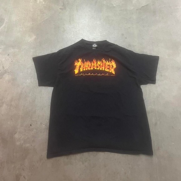 Y2K thrasher men black xl flames grunge‎ skater tshirt - Picture 1 of 5